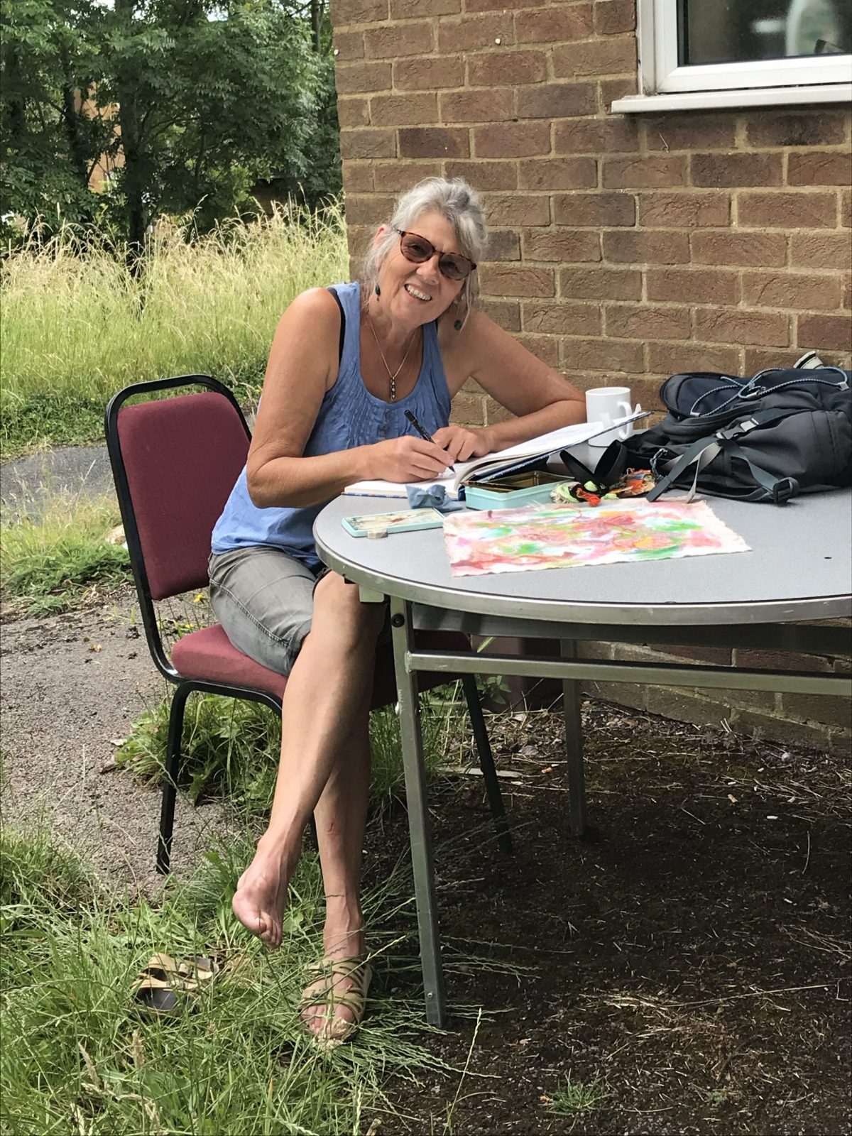 Isabel enjoying art group outdoors